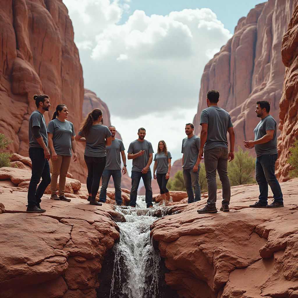 Team building exercise on outback rocks