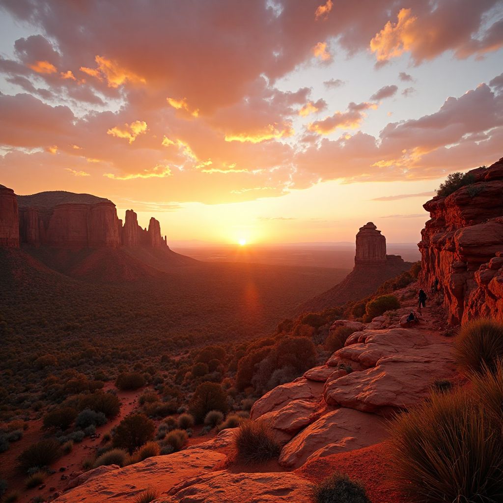 Panoramic view of the Australian outback with red rock formations