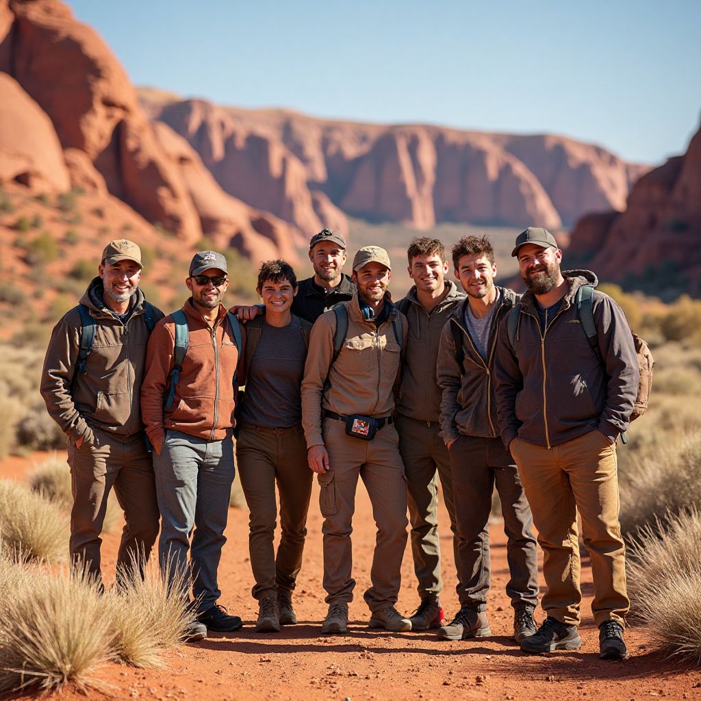 Outback Active team of guides standing in front of red rock formations