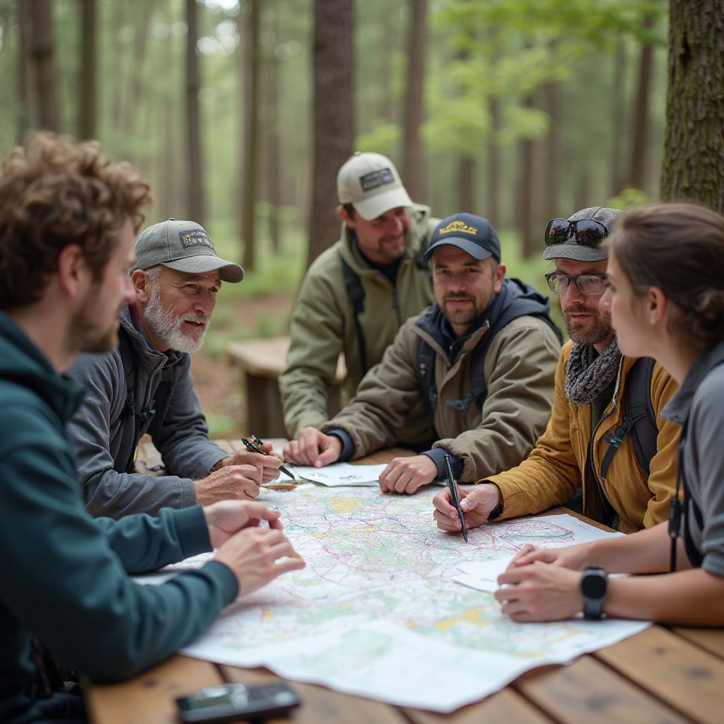 Outback Active guides in a team meeting outdoors