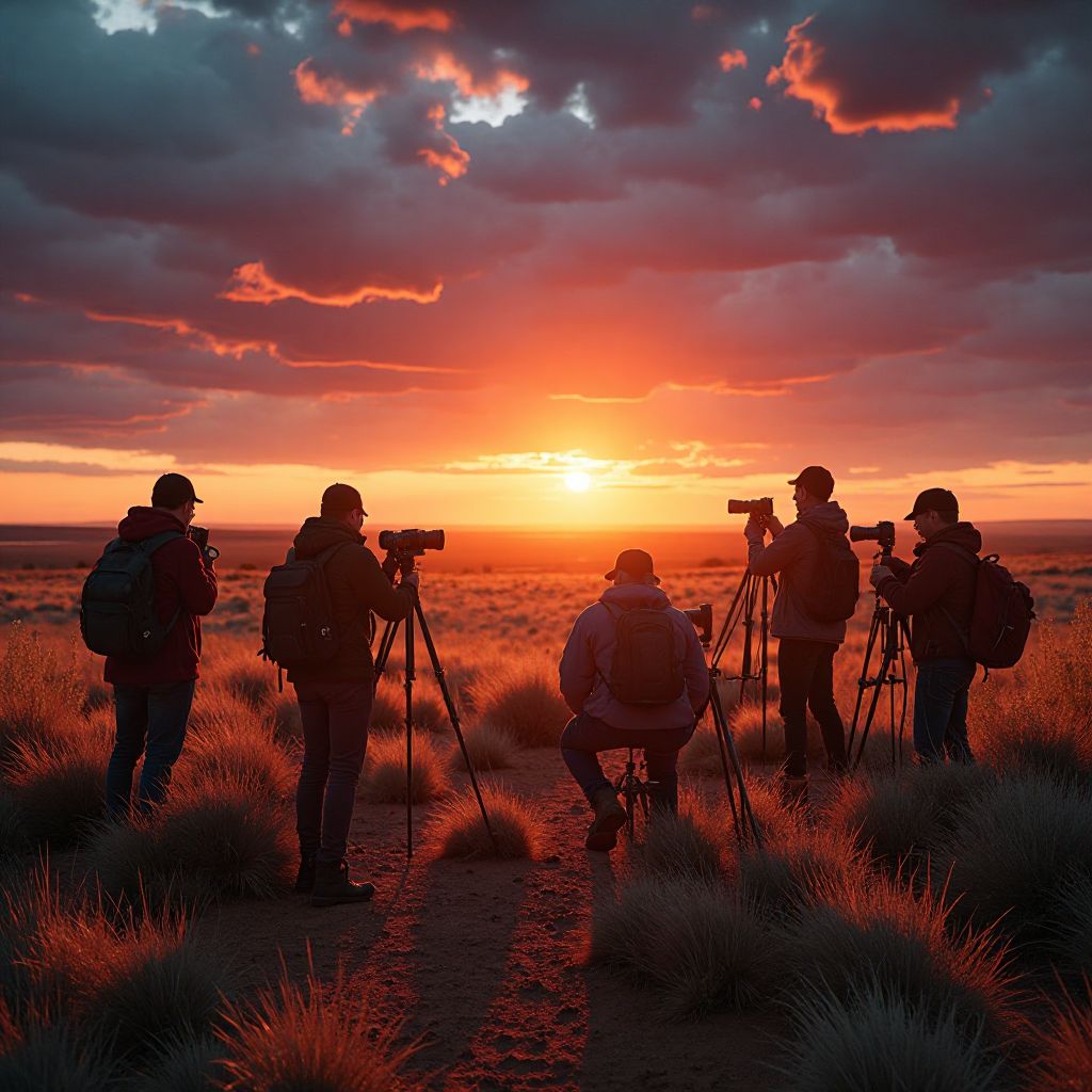 Photographers capturing sunrise over Uluru