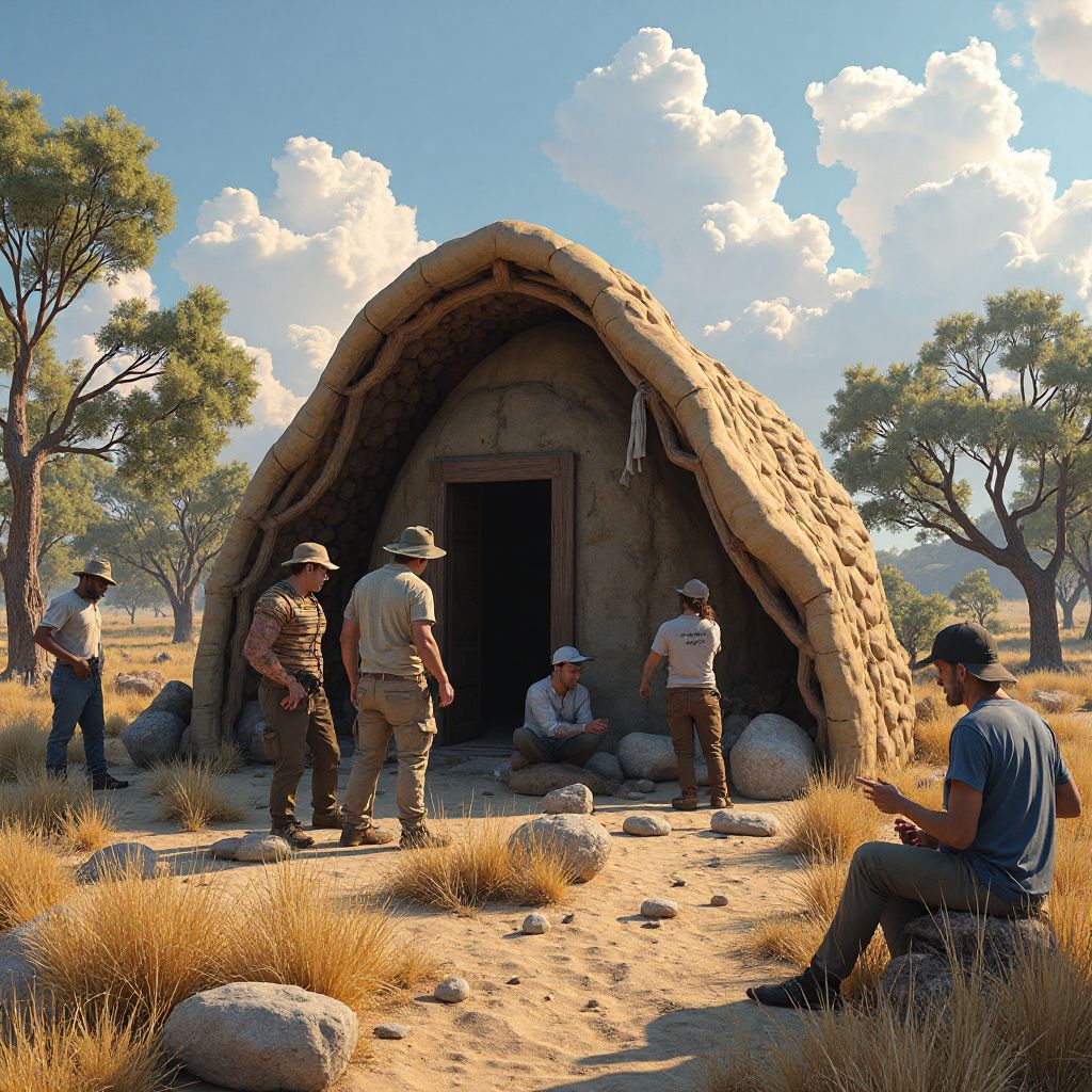 Participants learning shelter building in outback