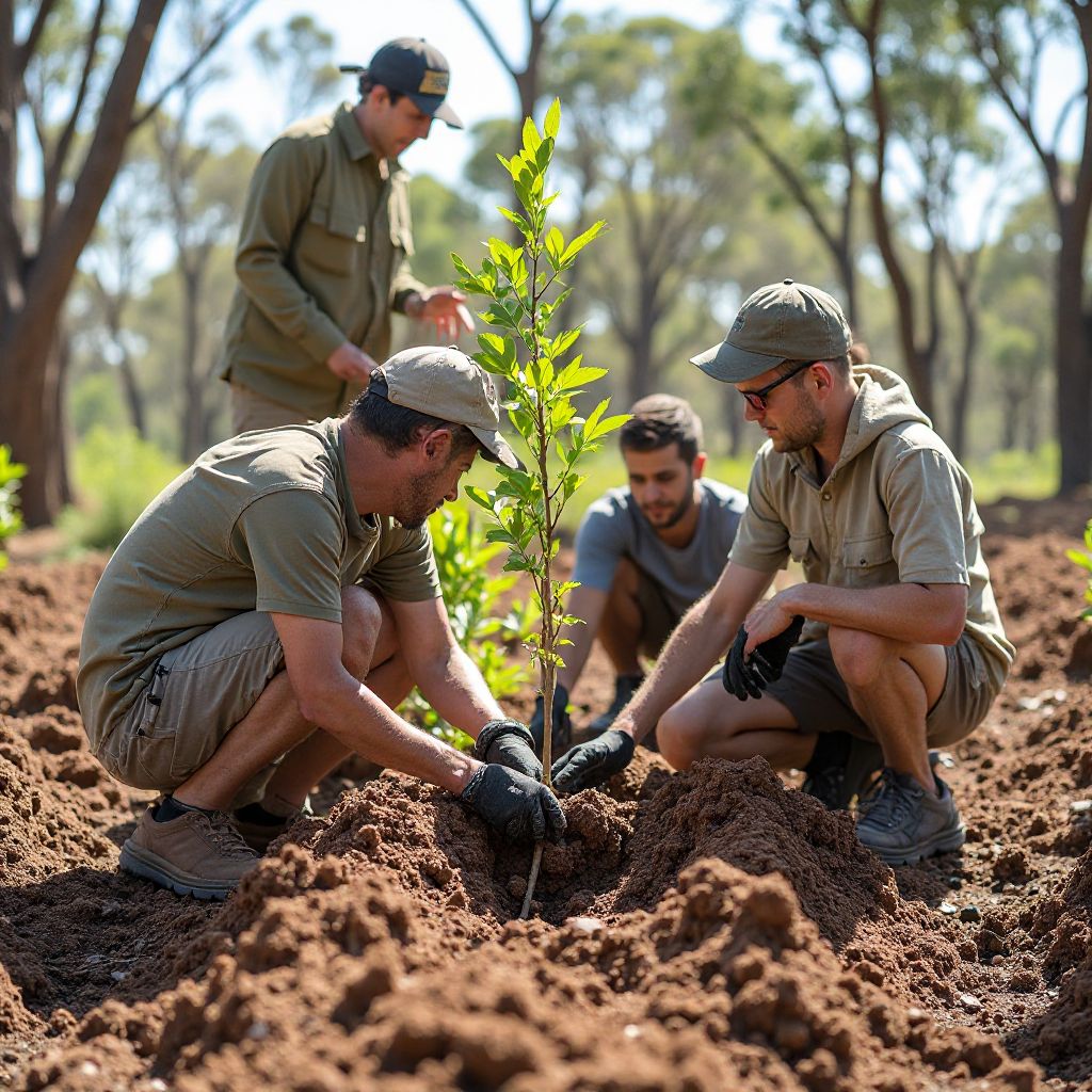 Team planting native trees in outback conservation project