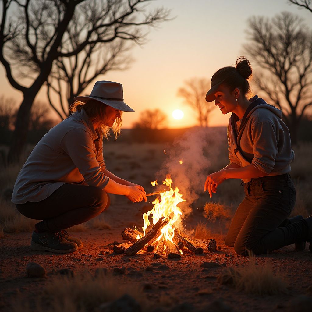 Instructor teaching fire-making techniques to participants